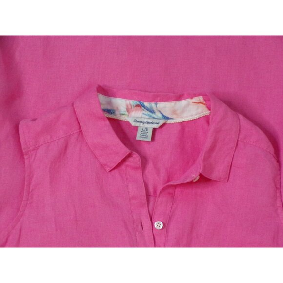 🆕TOMMY BAHAMA Two Palms Linen Shirt Dress Belted Pockets Pink Coral Large - Picture 10 of 10